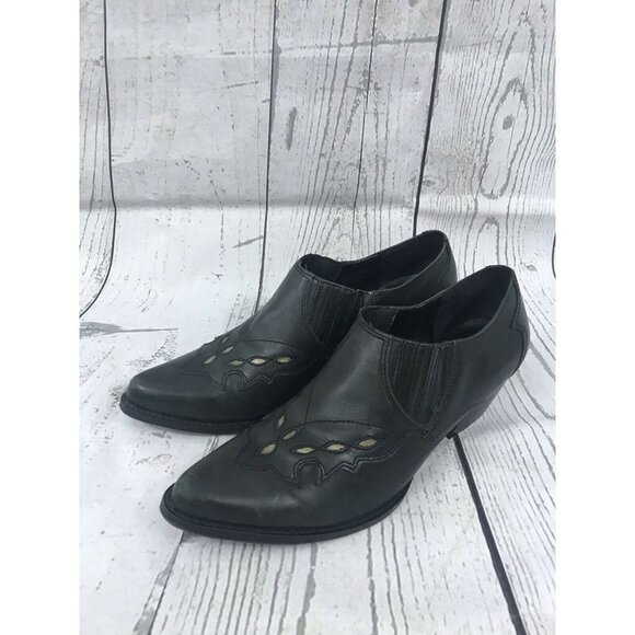 Reba Shoes - Reba LANE Black Leather Cutout Western Low Ankle B